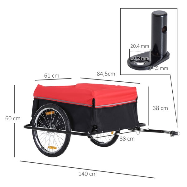 HOMCOM Lasten-Fahrradanhänger, Transportanhänger, 140L x 88B x 60H cm, 600D Oxford, Stahlrohr, Schwarz+Rot