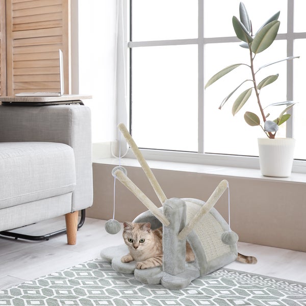 PawHut Kratzbaum Katzenkratzbaum Katzenkletterbaum Katze Sisal mit Plüsch bezogen Hellgrau Spanplatte 38x38x40 cm