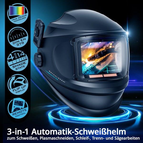 Automatik Schweißhelm für Schweiß-, Plasmaschneid-, Schleif-, Trenn- und Sägearbeiten
