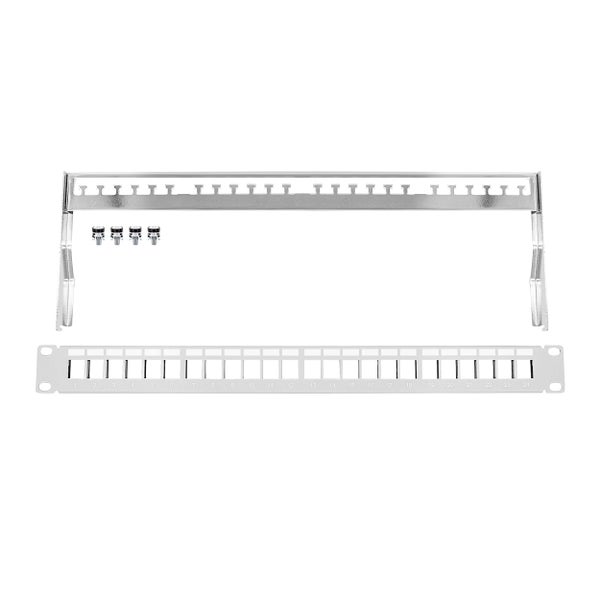 ProfiPatch Cat8 Patchpanel Patchfeld 19 Zoll 24 Port Verteilerfeld  RJ45 Rackeinbau geschirmt 1HE grau