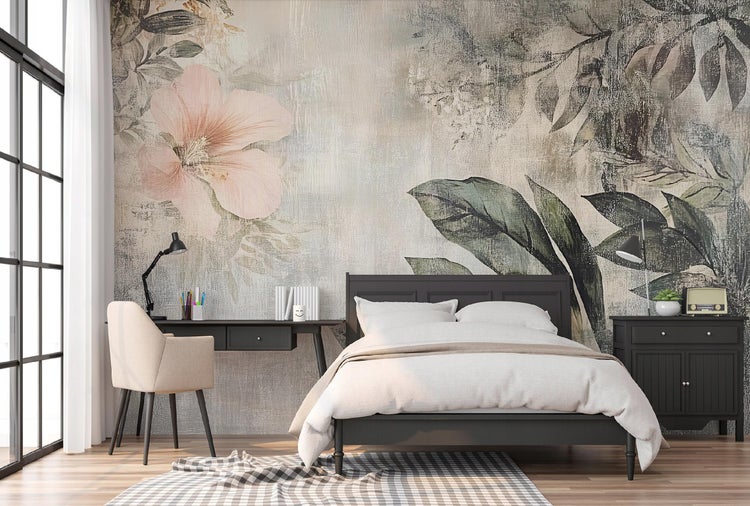 Fototapete Blätter Vintage Beton Blumen Vlies Tapete Wohnzimmer 400x280 cm