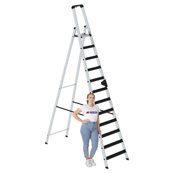 PROREGAL Stufen-Stehleiter Einseitig Begehbar mit Clip-Step Relax 14 Stufen