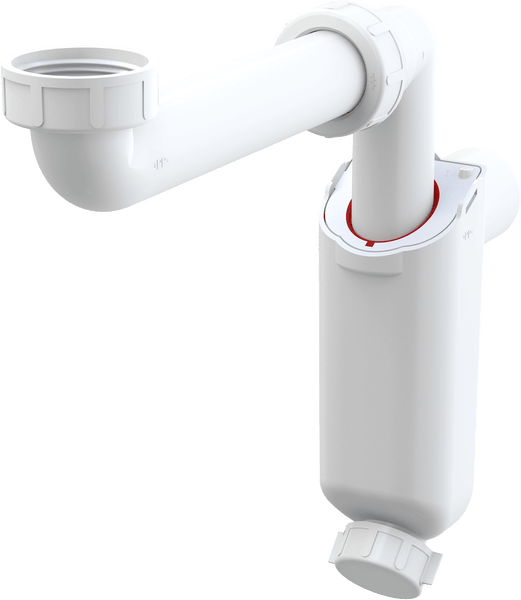 Kunststoff Siphon mit Tauchrohr und Ablaufanschluss fuer Waschbecken