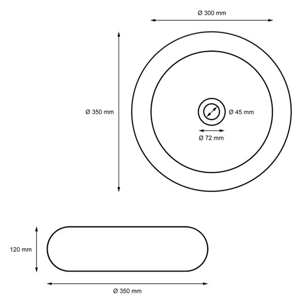 ECD Germany Waschbecken Waschtisch Ø 350 x 120 mm Keramik Weiß inkl. Ablaufgarnitur für Waschbecken ohne Überlauf Aufsatzbecken Aufsatzwaschbecken Aufsatzwaschtisch Waschschale Spülbecken Becken