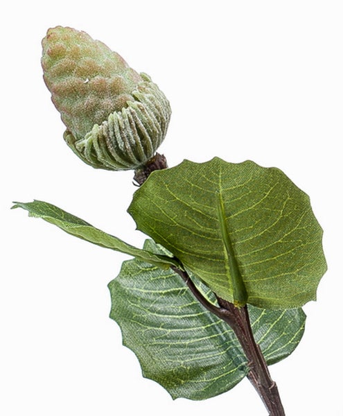 Künstlicher Eichelzweig aus Kunststoff mit einer Eichel und grünen Blättern.