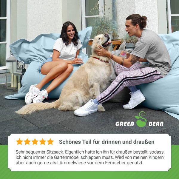 Green Bean Outdoor Sitzsack XXL 140x180cm 380 Liter Kinder & Erwachsene Bean Bag EPS Perlen Füllung Riesensitzsack Groß Liegekissen Waschbar Wetterfest Lounge Sitzkissen Bodenkissen Pastell Hellblau