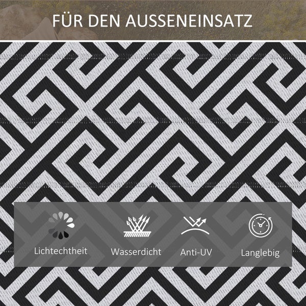 Outsunny Outdoor-Teppich, Kunststoffteppich, 121L x 182B x 0,3H cm, PP-Kunststoff, Schwarz+Weiß