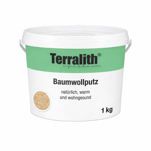 Terralith Baumwollputz im 1 Kilogramm Eimer.