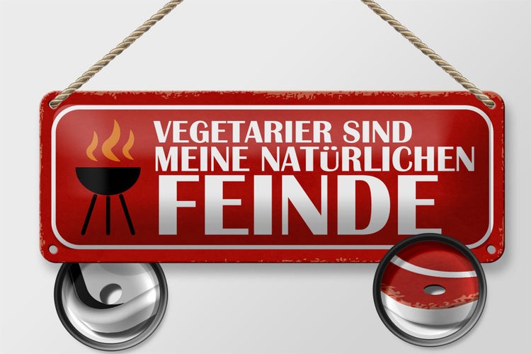 Blechschild Spruch 27x10cm Vegetarier sind meine Feinde Dekoration