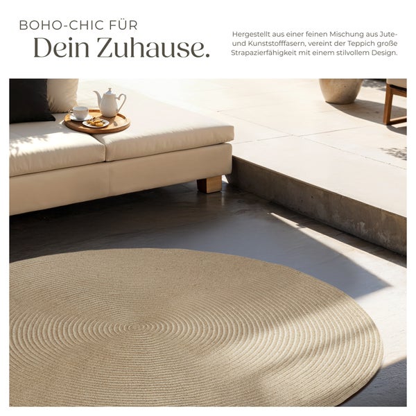 Geflochtener Teppich tectake strapazierfähig und pflegeleicht Ø 160 cm Ø 160 cm