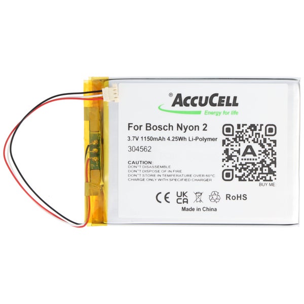 AccuCell Ersatzakku für Bosch Nyon 2, 3,7 Volt, 1150 Milliamperestunden, Lithium-Polymer.