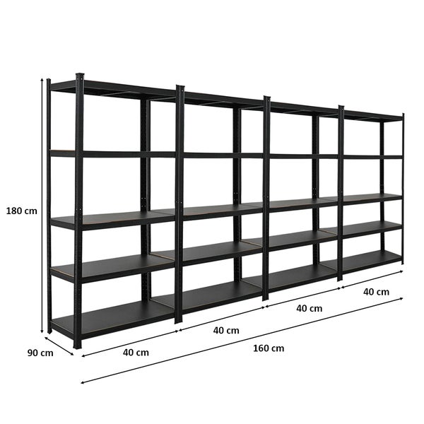 Berlinlodge Mega Deal 4x Wohnregal Ragnar, HxBxT 180x90x40cm, Fachlast 100kg, Matt Shwarz, Bücherregal, Standregal, Büroregal für Wohnzimmer