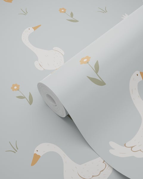 Tapetenrolle mit Gänse- und Blumenmuster