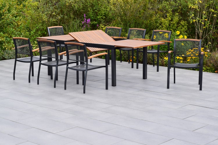 Tilos Gartenmöbelset 17tlg., Stapelsessel inkl. Auflage, Ausziehtisch 180 (250) x 100 cm