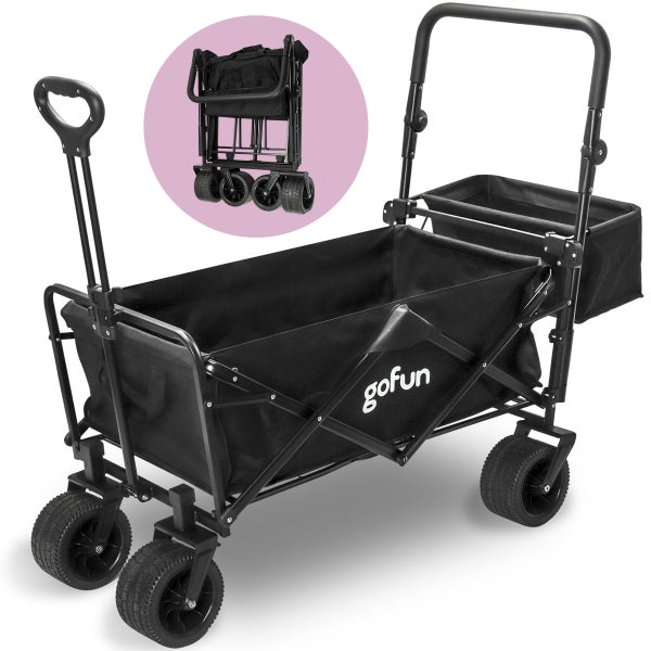 Gofun Wagon - 150KG Tragfähigkeit - faltbar - 360° drehbare Räder - Wagon mit Schiebestange - 83 x 44 x 26 cm - Schwarz