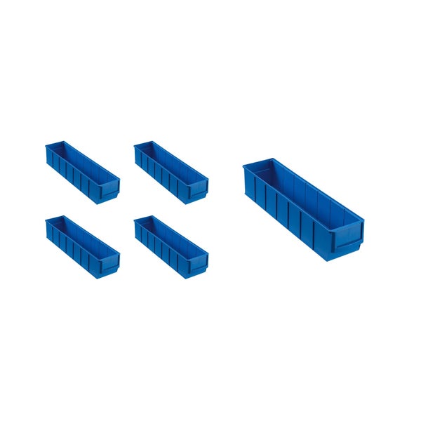 PROREGAL SparSet 5 x Blaue Industriebox 400 S HxBxT 8,1 x 9,1 x 40 cm 2,2 Liter Sichtlagerkasten Sortimentskasten Sortimentsbox Kleinteilebox