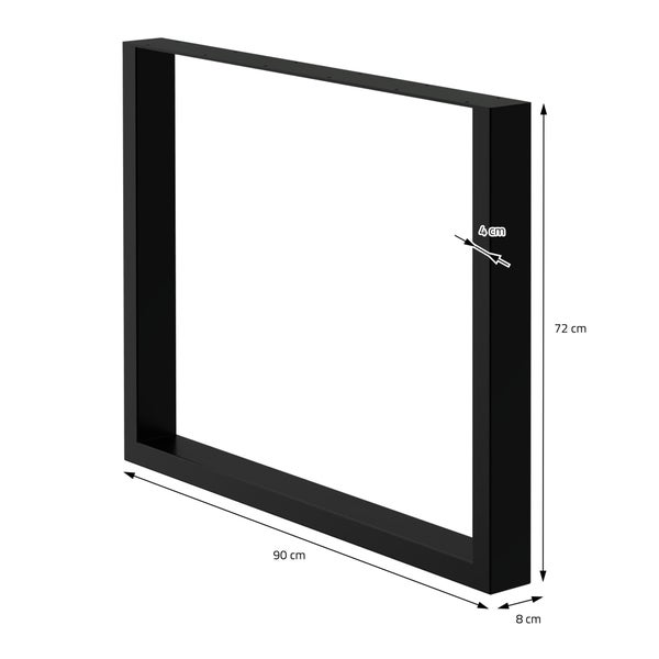 ECD Germany 2x Tischbeine aus Vierkantprofilen, 90 x 72 cm, Schwarz, pulverbeschichtete Stahl, Industriedesign, Metall Tischkufen Tischuntergestell Tischgestell Möbelfüße, für Esstisch Schreibtisch
