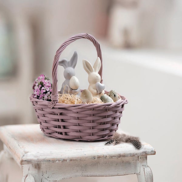 FRANK FLECHTWAREN|Bügelkörbchen Zartrosa, 24 x 18 x 9 cm, GH 23 cm, HOLZSPAN, WEIDE, FOLIE