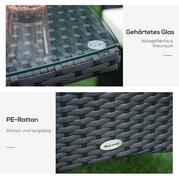 Outsunny 3-tlg. Gartenmöbel-Set, B60 x T58,5 x H89,5 cm, Metall, PE-Rattan, Polyester, Schaumstoff, schwarz