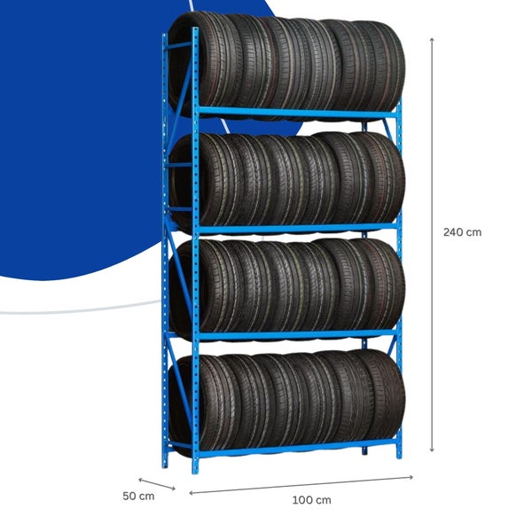PROREGAL Reifenregal High Maximus HxBxT 240 x 100 x 50 cm 4 Ebenen 140 kg Fachlast Bis Zu 16 Reifen Lichtblau