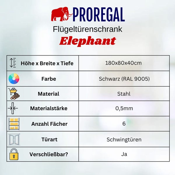 Produktinformationen Flügeltürenschrank Elephant von Proregal