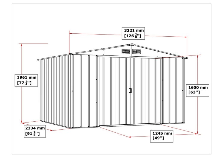 Metall Gerätehaus 322x234 cm Gartenhaus Schiebetür