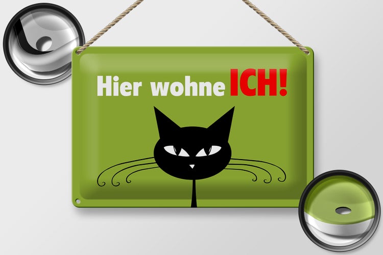 Blechschild Spruch 30x20cm Katze hier wohne ich