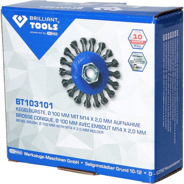 BRILLIANT TOOLS Kegelbürste Ø 100 mm mit M14 x 2,0 mm Aufnahme - BT103101