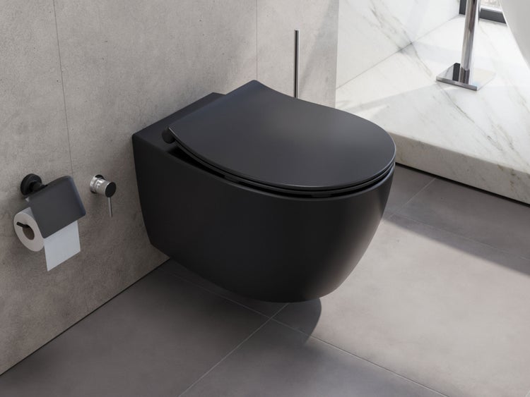 Aqua Bagno Taharet Design Hänge-Dusch-WC 10.10.02.02.ANKT – Schwarz Matt – Spülrandlos – Bidetfunktion – Slim Softclose Sitz
