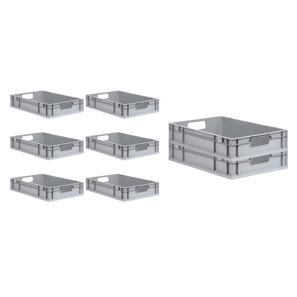 PROREGAL Spar Set 8x Eurobox Nextgen Economy Mit Auflagedeckel & 4x Schiebeschnappverschlüsse Blau Griffe Offen HxBxT 12 x 40 x 60 cm 23 Liter