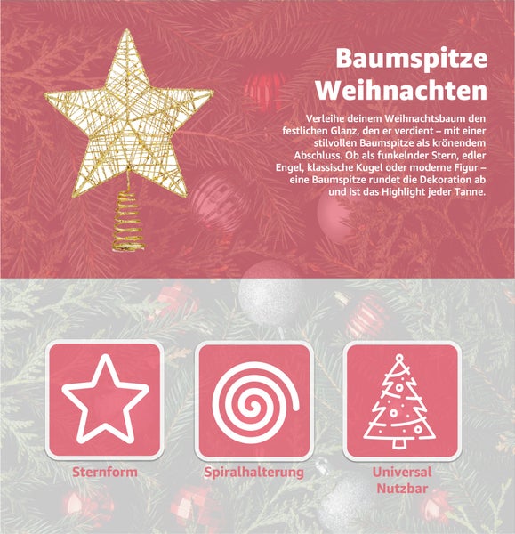 Weihnachtsbaumspitze in Sternform mit Spiralhalterung