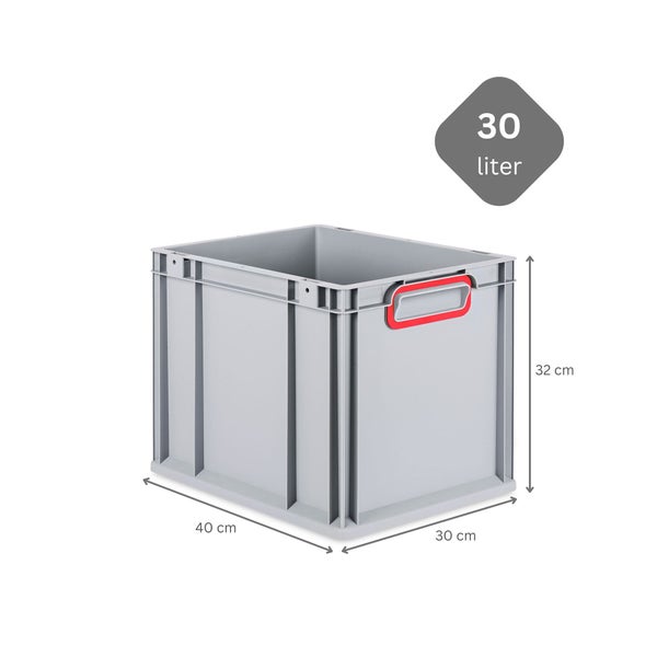 PROREGAL Spar Set 5x Eurobox Nextgen Color HxBxT 32 x 30 x 40 cm 30 Liter Griffe Rot Geschlossen Glatter Boden Eurobehälter Transportbox