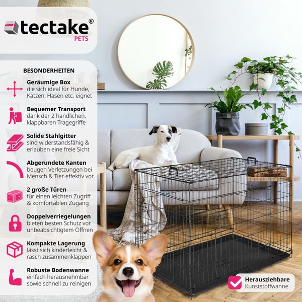 tectake Pets Hundebox aus Stahlgitter mit Kunststoffwanne in Wohnraumumgebung