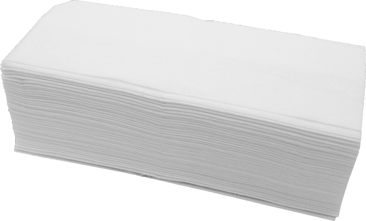 Stapel weißer gefalteter Papierhandtücher aus Zellstoff für Handtuchspender.