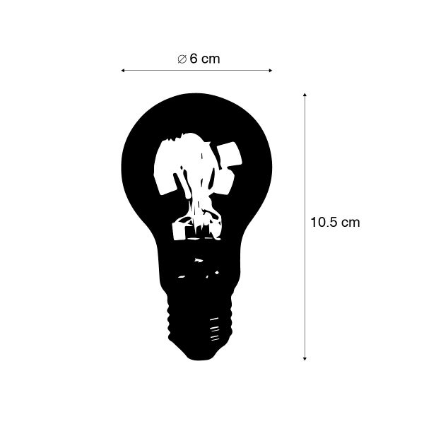 Illustration eines Leuchtmittels mit Maßen: Durchmesser 6 Zentimeter, Höhe 10,5 Zentimeter.
