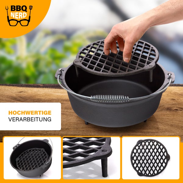 BBQ-Nerd Stapelrost aus Gusseisen Ø 26cm für 7,3 und 9L Topf | Einsatz zum Dampfgaren im Dutch Oven - Grillrost Feuerrost Untersetzer