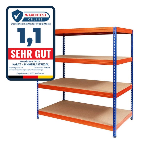 FLOORDIREKT Weitspannregal - Blau-Orange - Regal für Keller & Werkstatt - Traglast bis 1600 kg - 200 x 150 x 60 cm