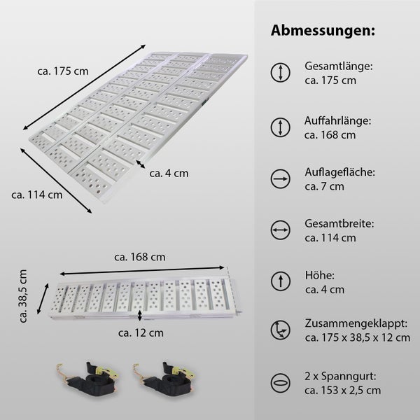 DREIBREIT by TRUTZHOLM 3-fach Auffahrrampe klappbar 175cm Tragkraft 1020kg Alu grau gelocht gerillt Verladerampe Rampe