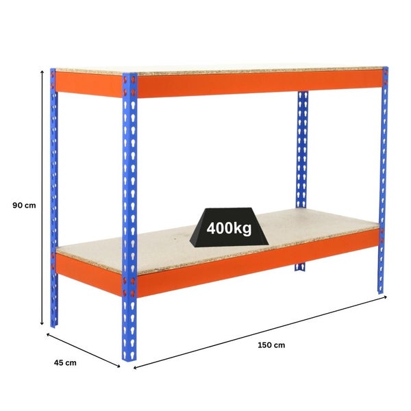 Schwerlastregal MINI WOOD YETI TWO | HxBxT 90x150x45cm | Fachlast 400kg | Blau-Orange