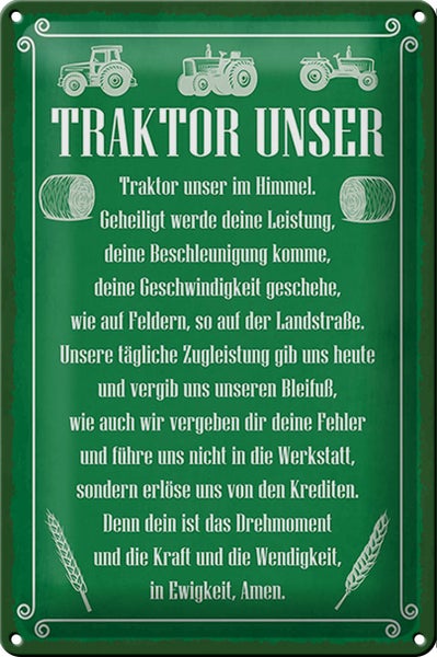 Blechschild Spruch 20x30cm Traktor unser in Ewigkeit Amen