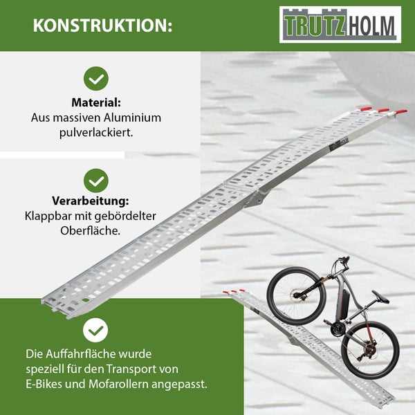 TRUTZHOLM 1 x Auffahrrampe klappbar 228 cm Traglast 340 kg Alu grau gelocht Rampen Motorradrampe
