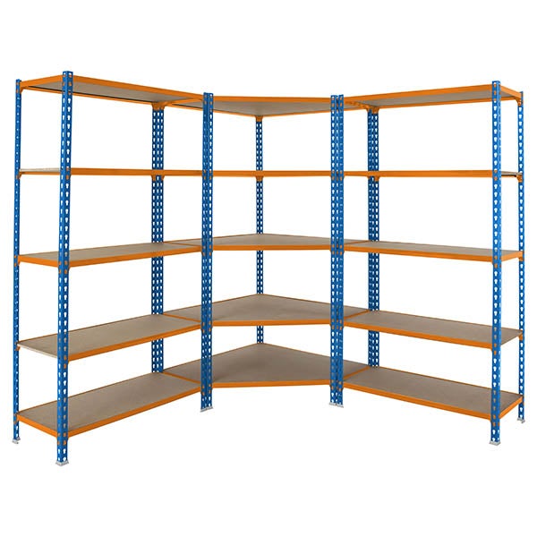 Mega Deal 1x Eckregal + 2x Schwerlastregal MULI | HxBxT 180x180x50cm | Fachlast 200kg | Blau-Orange
