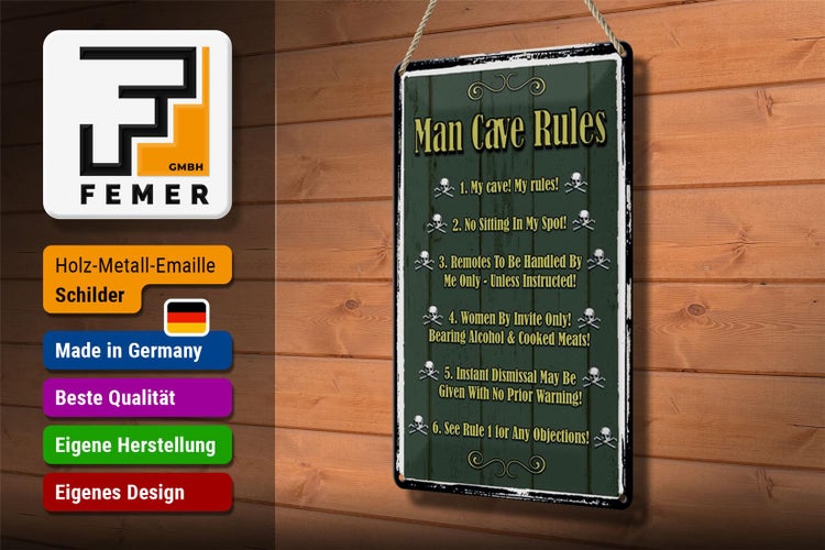 Blechschild Spruch 20x30cm Man cave Rules no sitting Spot