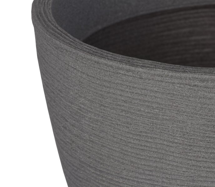 BigDean Pflanzkübel in Grau Granitstein-Optik - Rillentopf rund - 39x31cm - Outdoor Blumenkübel groß - Übertopf für Innen & Außen - Pflanzentopf
