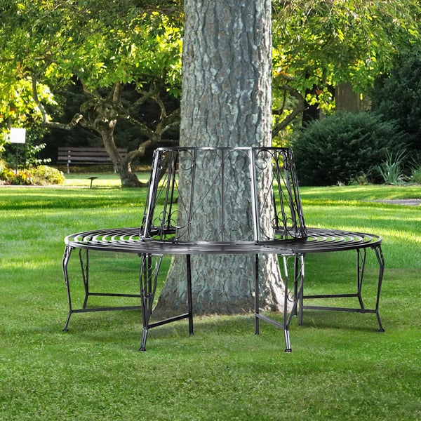 Outsunny Baumbank, 360°, 160cm, Metall, Silber