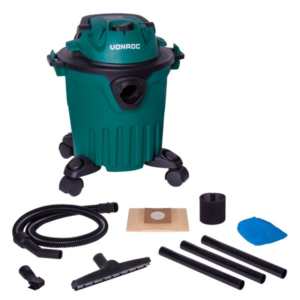 VONROC Nass und Trockensauger - Nasssauger, Industriesauger trocken und nass - Werkstattsauger 1000W - 12L Tank - 1,5m Schlauchlänge - inklusive Zubehör