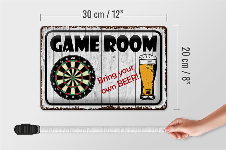 Blechschild Spruch 30x20cm Dart game room bring your Beer