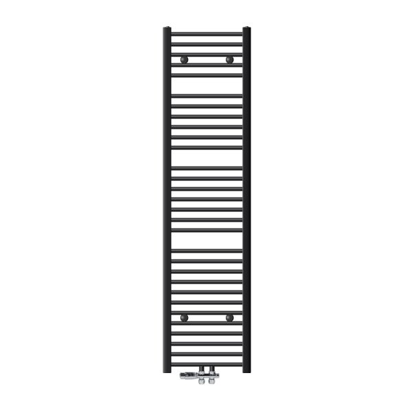 ECD Germany Badheizkörper Mittelanschluss 400 x 1800 mm Anthrazit gebogen mit Thermostat und Anschlussgarnitur Durchgang Boden - Heizkörper Heizung Handtuchwärmer Handtuchtrockner Handtuchheizkörper