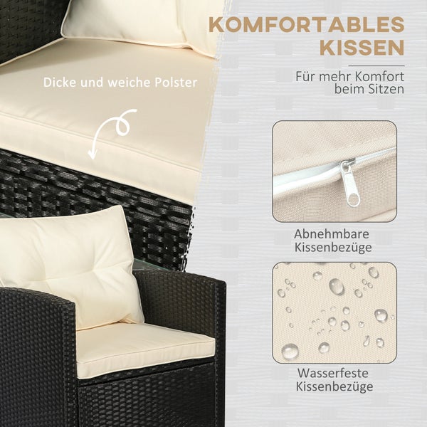 Outsunny Polyrattan Sitzgarnitur 4 tlg. Sitzgruppe Gartenset Sofagarnitur Gartenmöbel Set Lounge Metall Luxus Schwarz