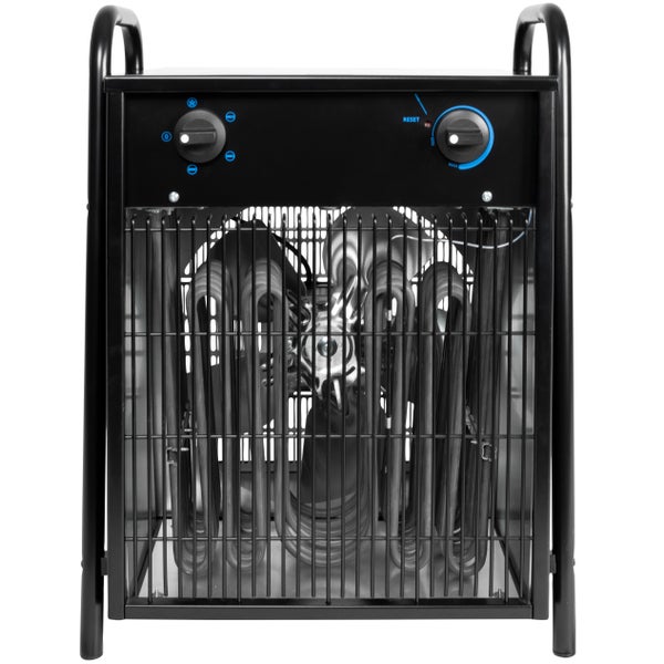 Elektrischer Heizlüfter mit Tragegestell und Bedienelementen